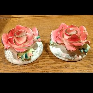 Set of 2 Vintage Commodore Rose Candle Holders